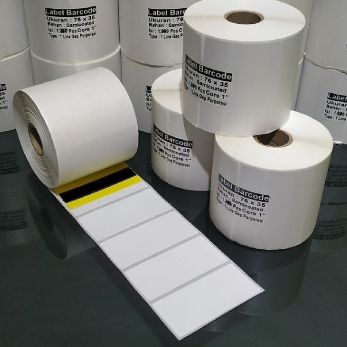 

STIKER BARCODE SEMICOATED 76 X 35 MM GAP 1 LINE - PORPORASI - KUALITAS isi : 1.000