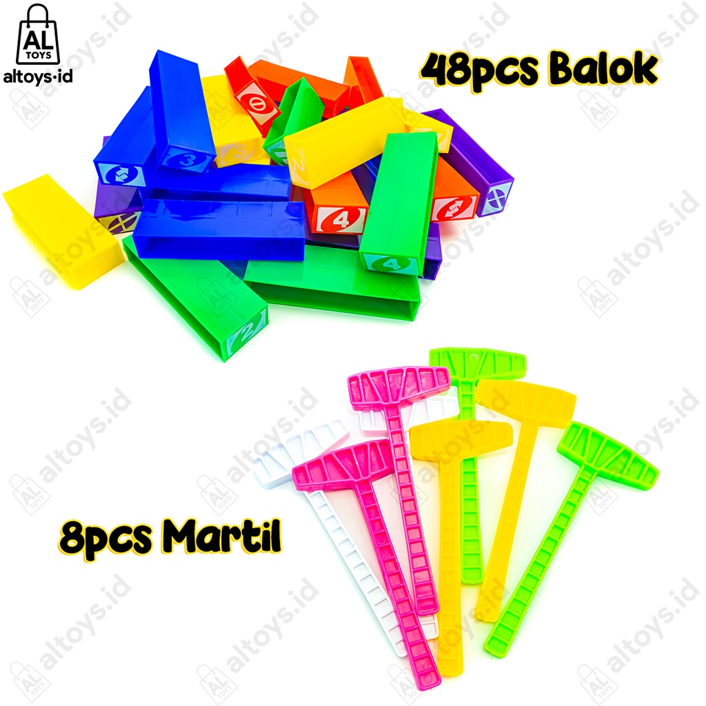 Mainan Susun Balok 3in1 Puzzle Block / Domino / Pile Block Dengan Martil Ajaib AU04