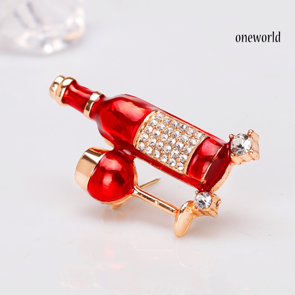 OW@ Women Wine Bottle Cup Shape Rhinestone Inlaid Brooch Pin Denim Jacket Badge