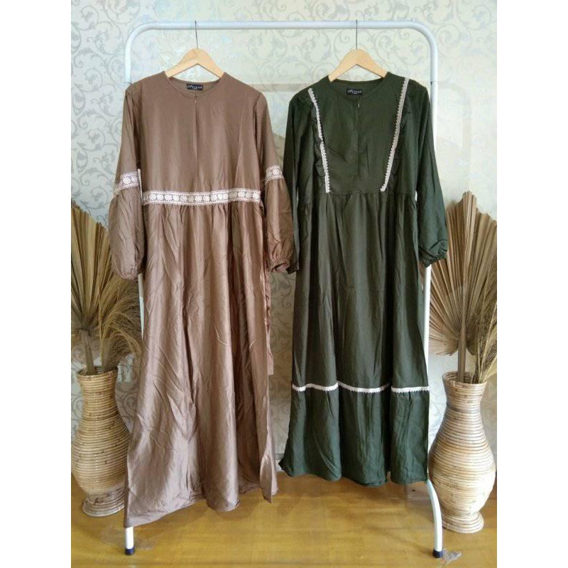 Gamis Polos Renda Rayon Twill Trendy Murah