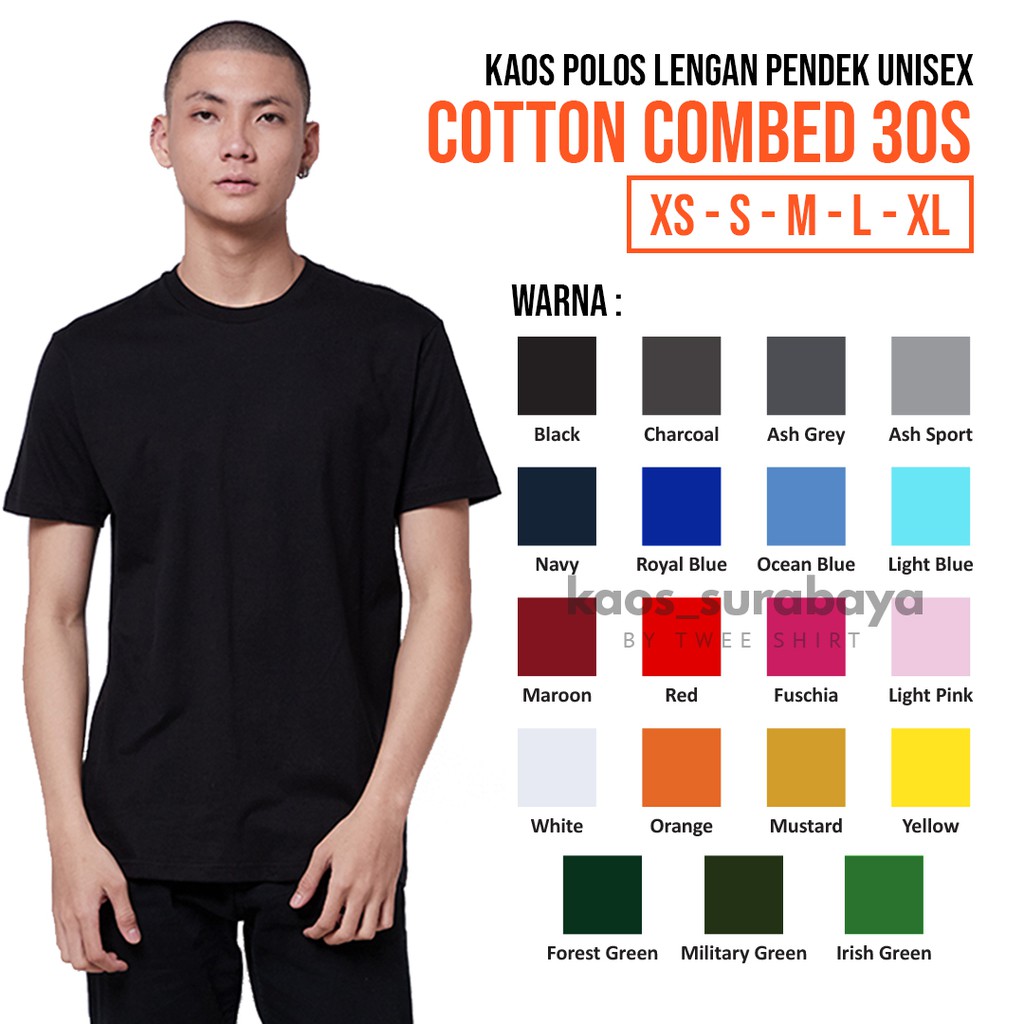  Kaos  Polos Cotton Combed 30s Lengan Pendek Tanpa  Jahitan  