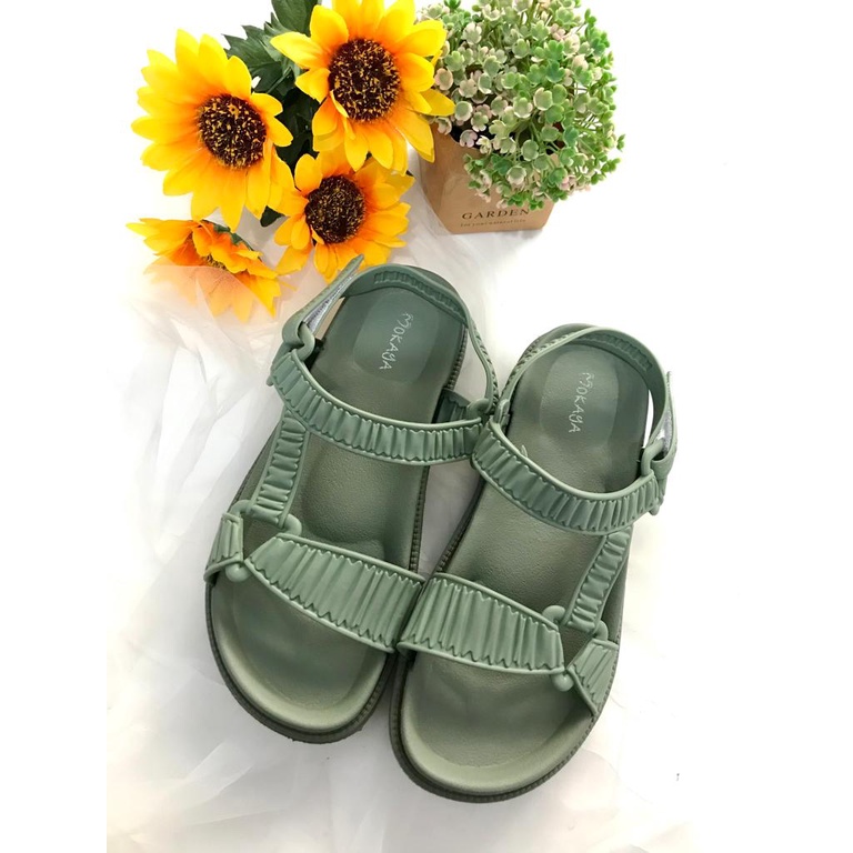 SANDAL SLOP LET GUNUNG KERUT KHUSUS HITAM LSH 8868-H DAN MOKAYA 8868-2AH-Hijau Olive