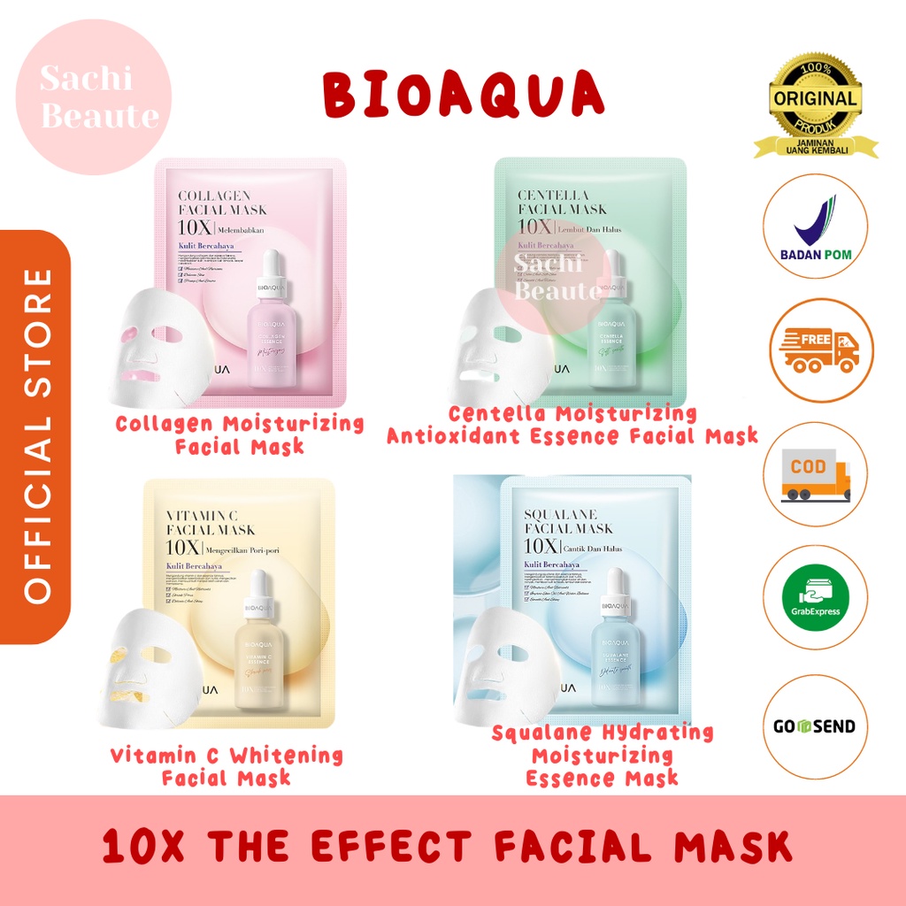 BioAqua Bio Aqua Sheet mask 10X The Effect masker wajah Whitening / Anti-Aging / Repair / Moisturizing Facial Mask 28ml