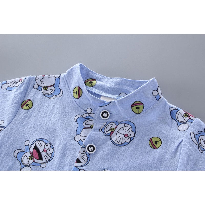 kemeja+celana anak laki laki/setelan kemeja anak cowok Doraemon Lucu Import Katun Umur 9 Bln-3 Thn-6