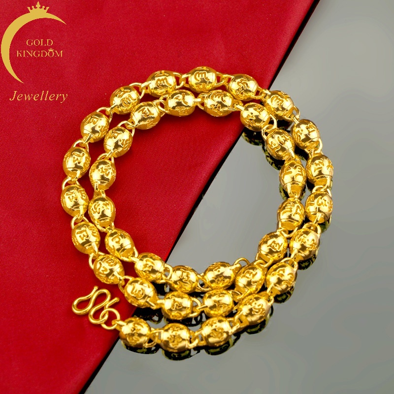 Kalung Manik-Manik Emas Emas Asli Kadar 375Desain Mantra Buddha Hollow Gaya Retro Korea Untuk Pria