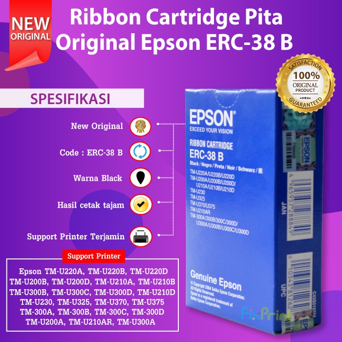 Ribbon Epson Cartridge ERC-38 B ERC38 Printer TM-U220D U230 U200 U300D