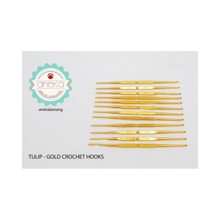 PCS - Hakpen (Alat/Jarum Rajut) Tulip Gold / Double Pointed Crochet Hooks Alumunium