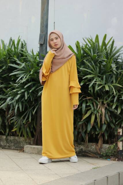 Dress Plain Ruffle Non Busui