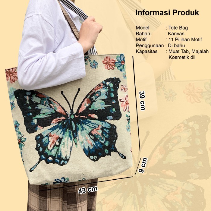 Tas Tote Bag Selempang Sling Bag Kanvas Wanita Thailand Motif