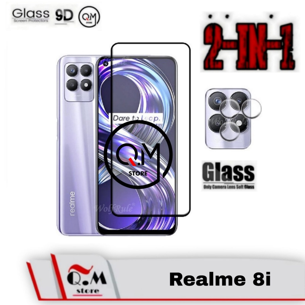 Paket 2 in1 Temepred Glass Layar Realme Narzo 20 /Realme 8i Free Tempered Glass Camera dan Garskin Full 9D