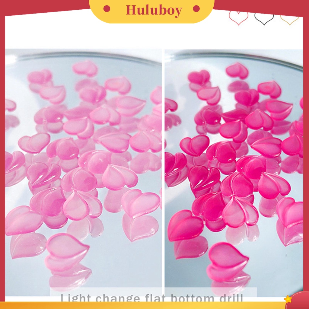 Huluboy Huluboy♡ 50pcs / Set Ornamen Kuku 3D Bentuk Hati Dapat Berubah Warna Untuk Dekorasi Nail Art