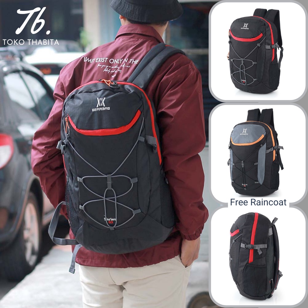 Tas Punggung Pria Ransel Backpack Tahan Air Warna Hitam Gear Bag Original Free Rain Cover