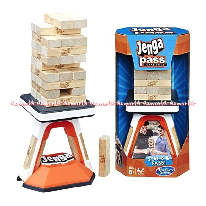 Jenga Pass Challenge Stack &amp; Passive Hasbro Gaming Mainan Block