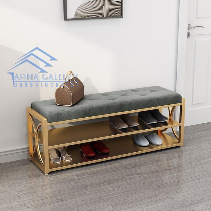 Bangku rangka besi finishing gold dudukan busa rak sepatu modern