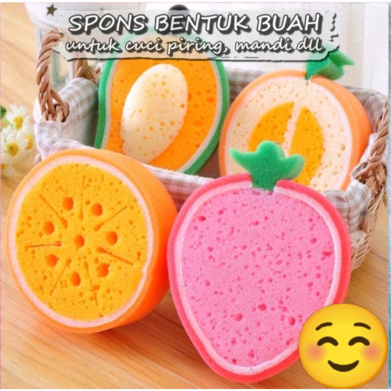 SPONS MULTIFUNGSI BENTUK BUAH UNTUK MANDI CUCI PIRING DAN KEPERLUAN LAIN SPONGE BUSA SPON