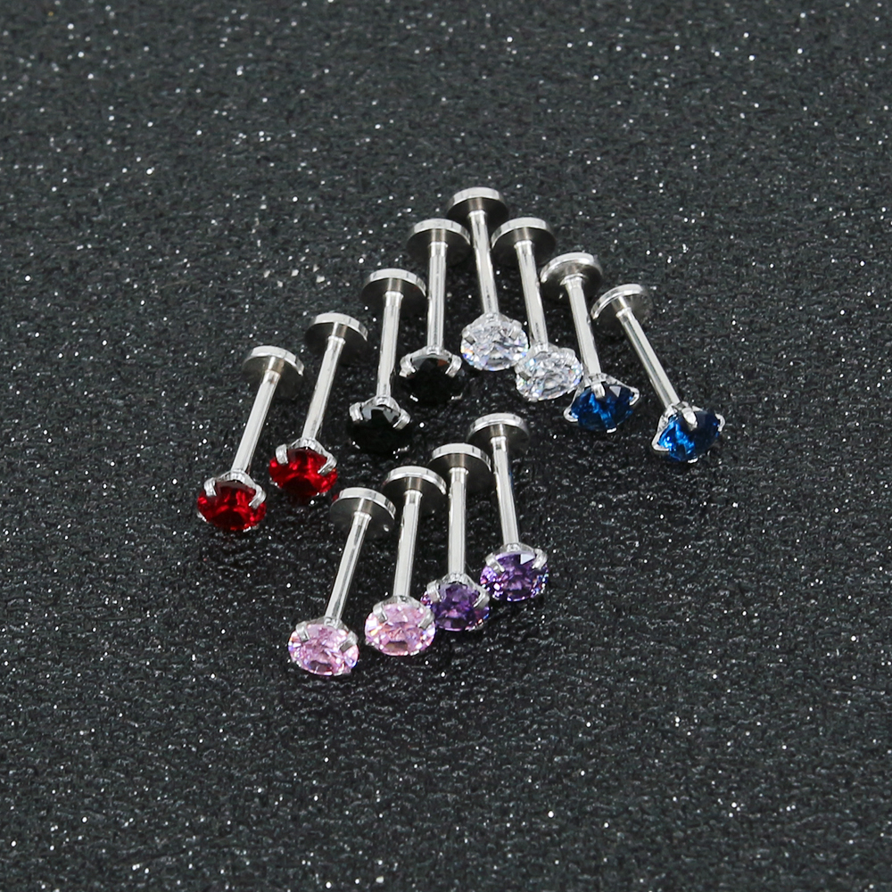 ESR 12pcs / Set Anting Tindik Bibir Bahan Stainless Steel Anti Alergi Hias Kristal / Berlian Imitasi