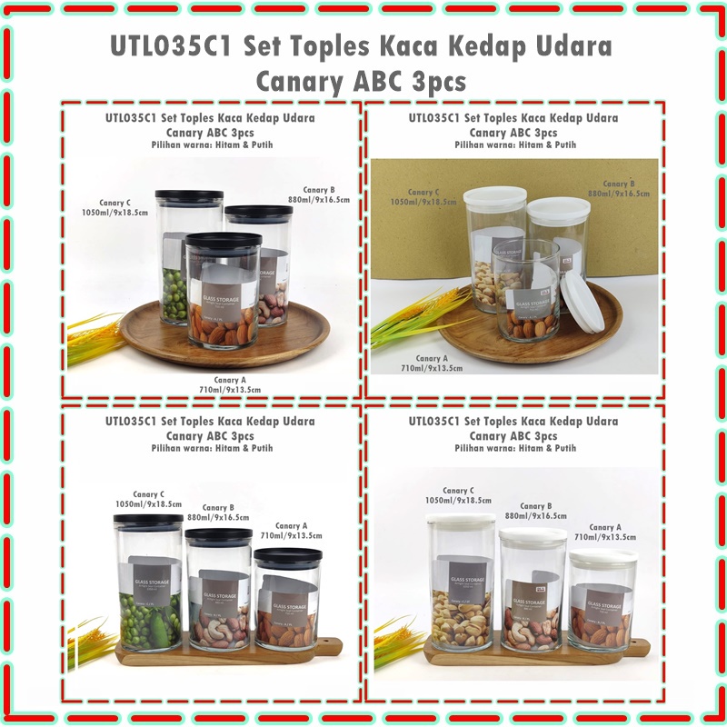 [Set 3pcs] Toples Kaca Canary A 710ml/B 880ml/C 1050ml