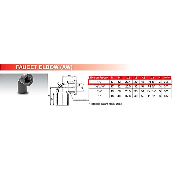 Knee Drat Dalam AW 1/2&quot; Fitting PVC Rucika| KDD/ Knee / Knie Drat Dalam| Faucet Elbow