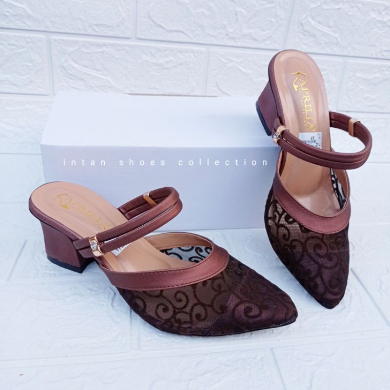 APRILIA HEELS WANITA PUMP CHUNKY HAK TAHU 5CM/SENDAL KONDANGAN BRUKAT PESTA TERBARU KEKINIAN/SLIP ON SANDAL WANITA ANTI LICIN/SANDAL WANITA PESTA