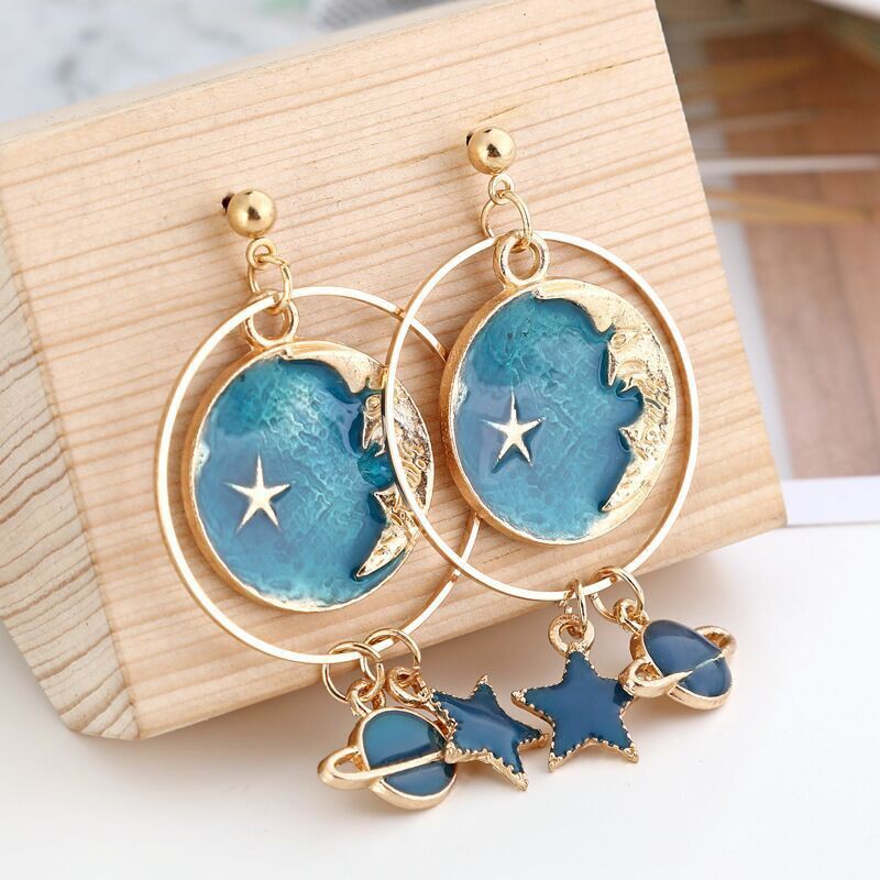 Anting wanita model bintang galaxy alam semesta moon star korea jepang terbaru cantik bagus hadiah