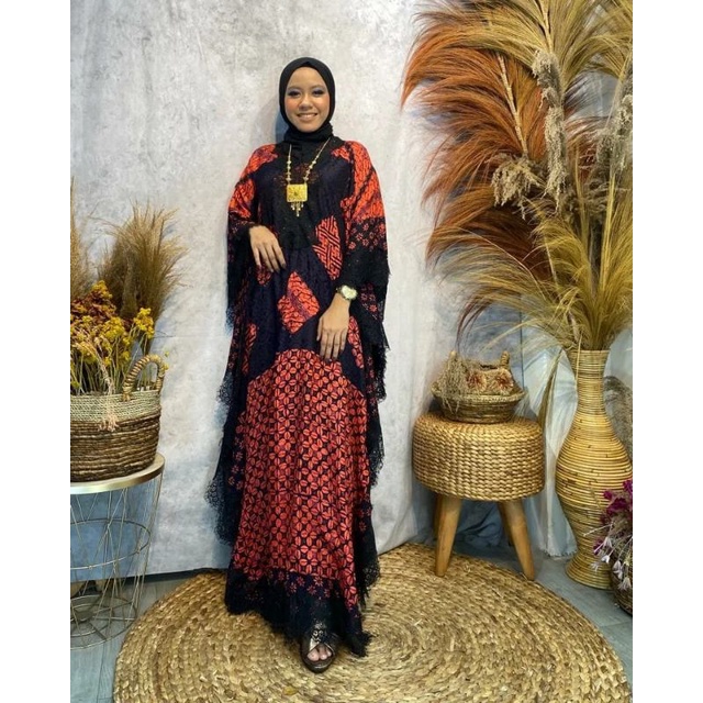 BAJU KAFTAN WANITA BATIK VISCOSE SUTRA MIX BROKAT