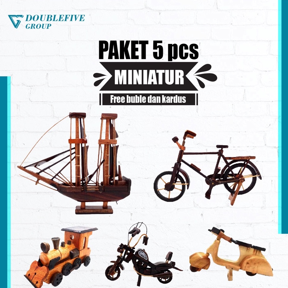 Miniature Paket A isi 4pcs - Miniatur dari kayu [ KAPAL, SEPEDA, KERETA, HARLEY, VESPA ]