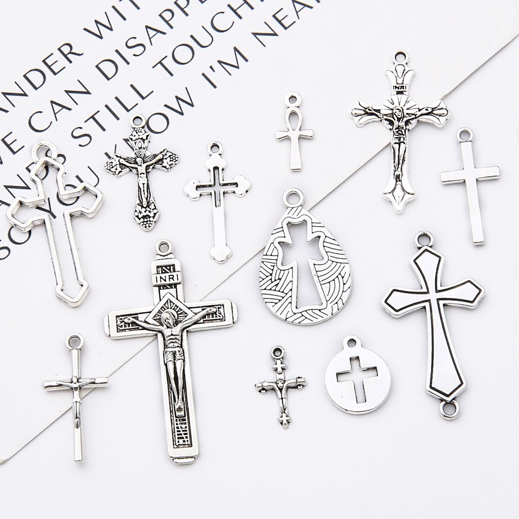 10-40pcs Vintage Cross Religion Charms Christian Alloy Pendant Beads Untuk Handmade Kalung Perhiasan Aceessories