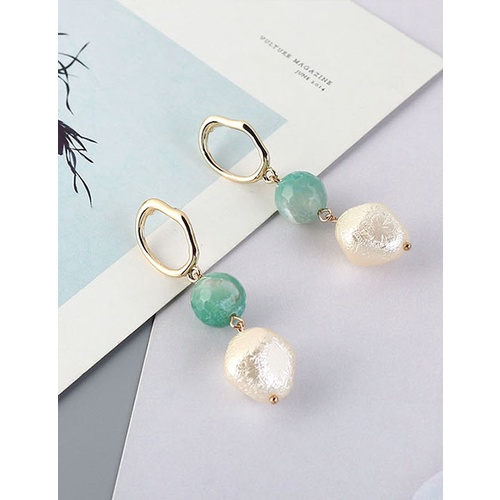 LRC Anting Tusuk Fashion Green Small Ball Hollow Pearl Irregular Geometric Stud Earrings Y63759