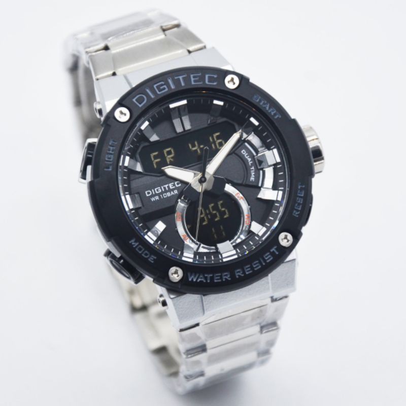Jam Tangan Pria DIGITEC DA3111T 4.5mm Dualtime Original Rantai Steel Water Resist Free Box+Batrai