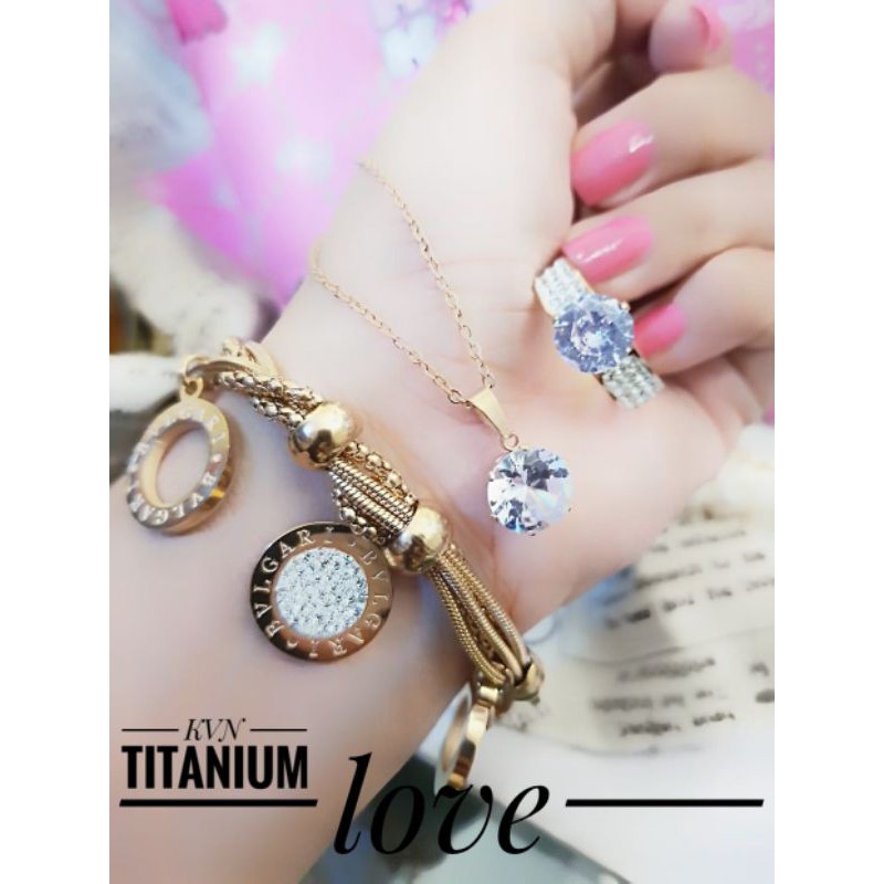 Perhiasan titanium set lapis emas 18k V725