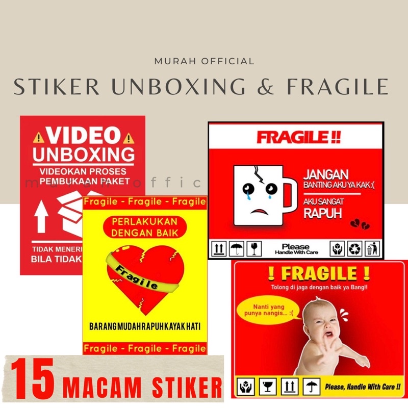 

stiker vidio unboxing stiker fragile pembukaan paket online shop murah