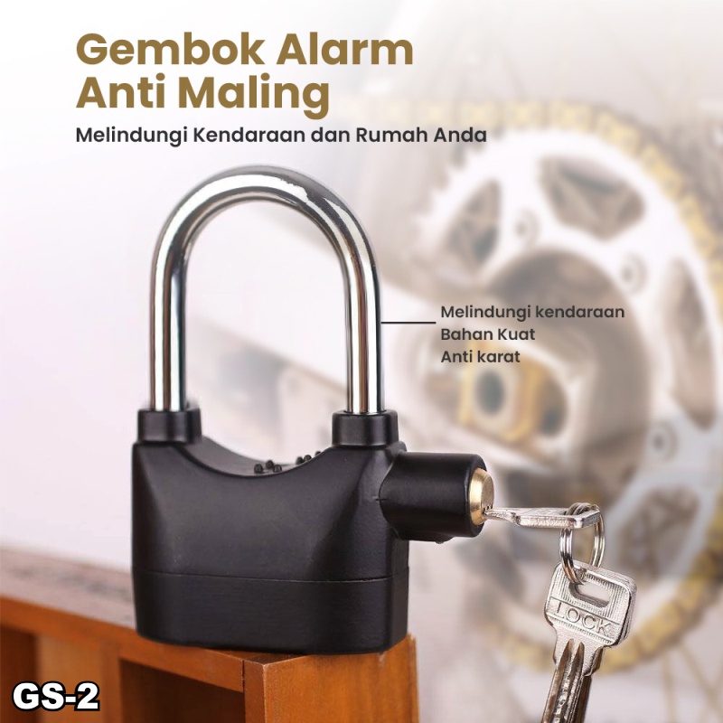 Gembok Alarm Anti Maling Anti Pencuri Ring Panjang Pengaman Motor Alarm Suara Bunyi