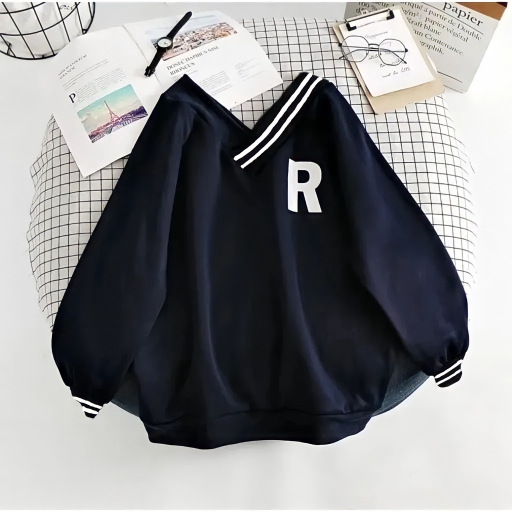 Jaket Sweater Hoodie R Vneck TEBAL Oversize Jacket Jumbo Korea Crop Import Wanita Perempuan Cowok Pr