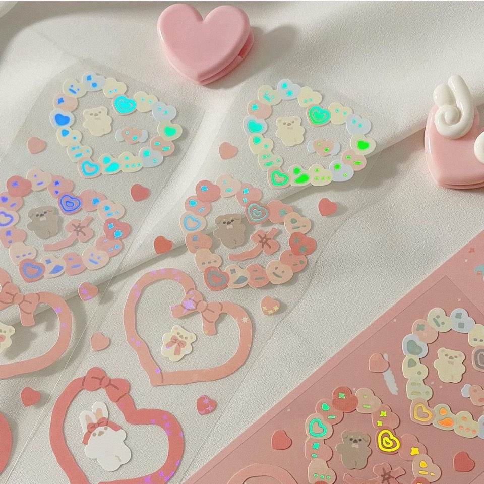 Galicici Stiker laser Motif Beruang / PET Goo Silver Gaya Korea Untuk Dekorasi Kartu DIY