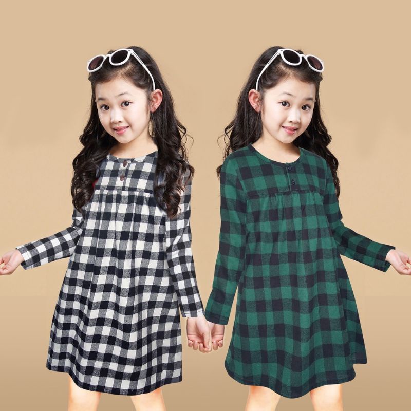 Tunik anak perempuan baju atasan usia 1-12 tahun bahan katun kotak kotak flanel
