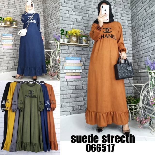 Gamis Suede import Stretch rempel bawah