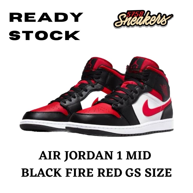 Air Jordan 1 Mid Black Fire Red GS Original