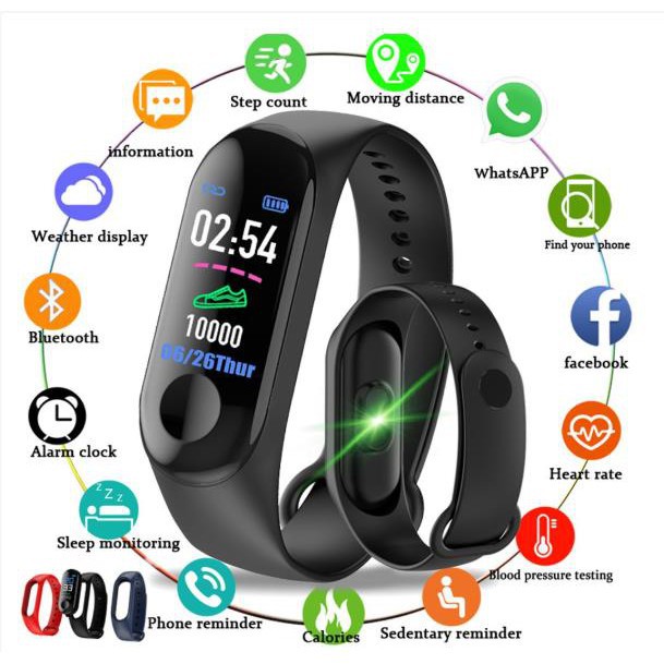 Termurah M3 Smartwatch Bluetooth Smartband Color Screen Sport Monitor Detak Jantung Anti Air