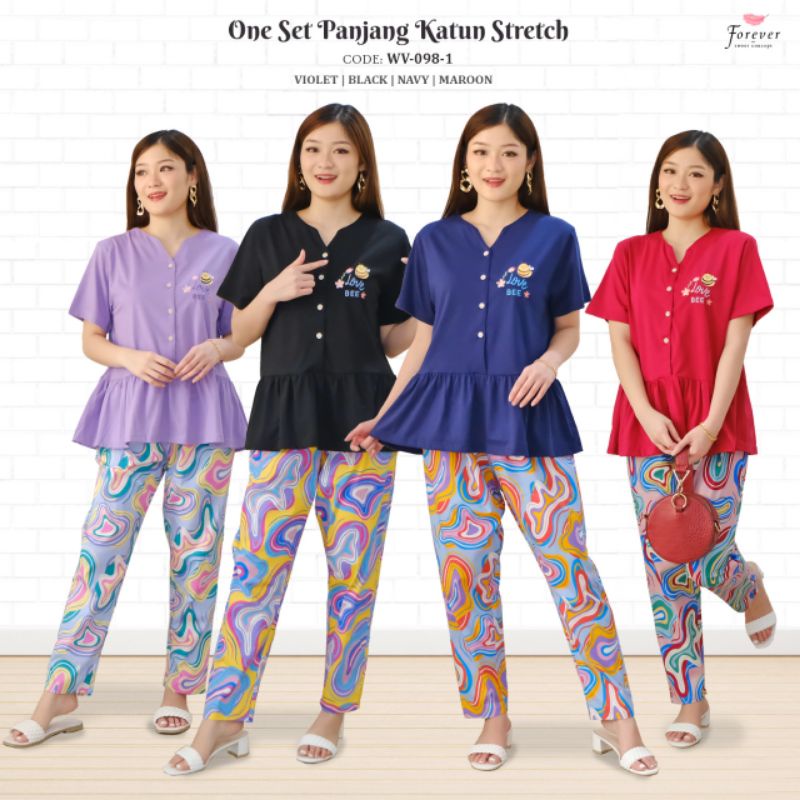 ONE SET PANJANG CP KATUN STRETCH BLACK LABEL FOREVER SWEET WV-098-1