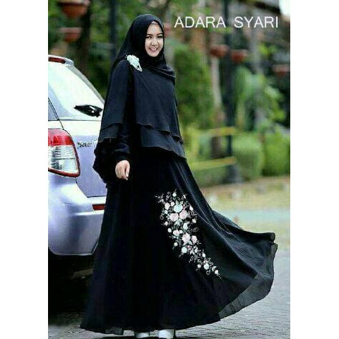 Syari bordir bergo syahrini black Fashion Muslim wanita Dress perempuan murah Gamis muslim murah