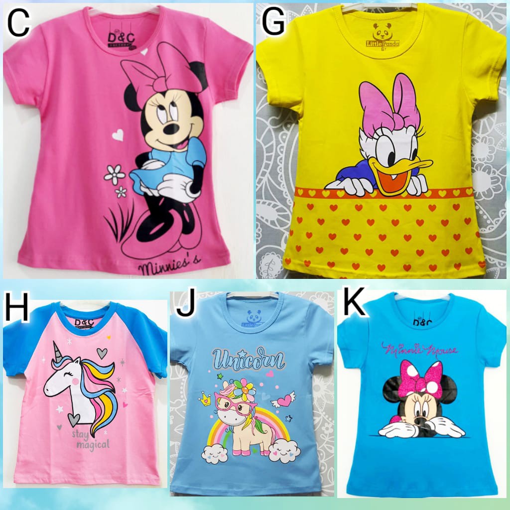 kaos anak  perempuan karakter motif  girly aneka macam 