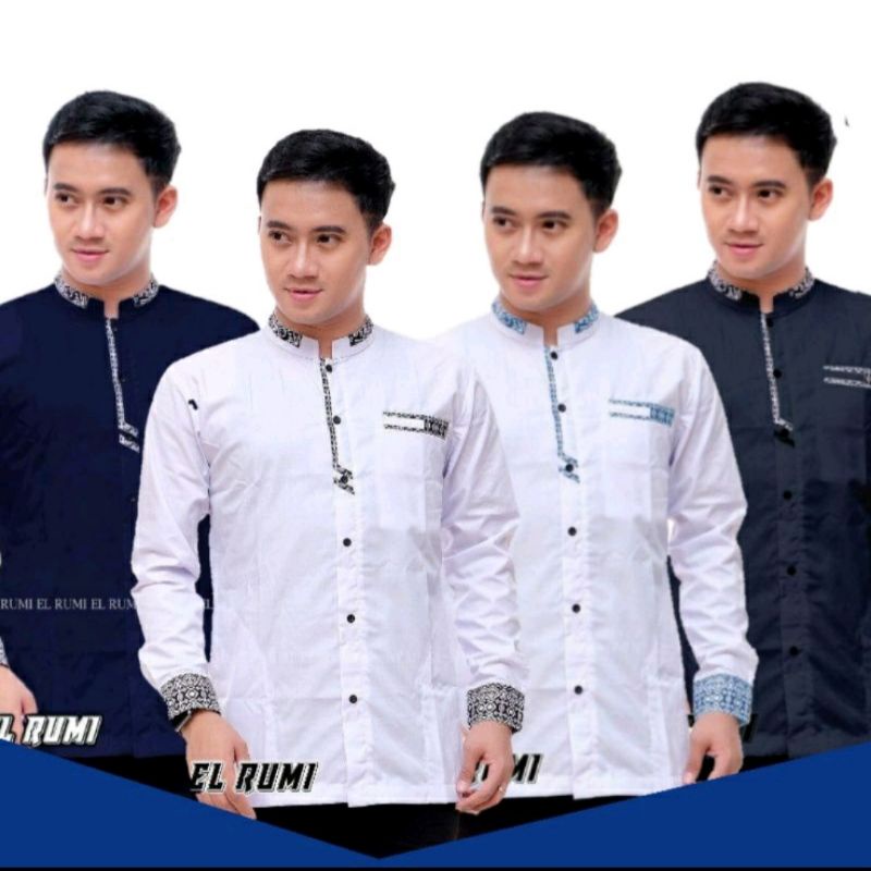 BAJU KOKO MUSLIM PRIA DEWASA LENGAN PANJANG KEMKO KURTA PUTIH HADROH TAKWA MODERN PREMIUM EL RUMI PO