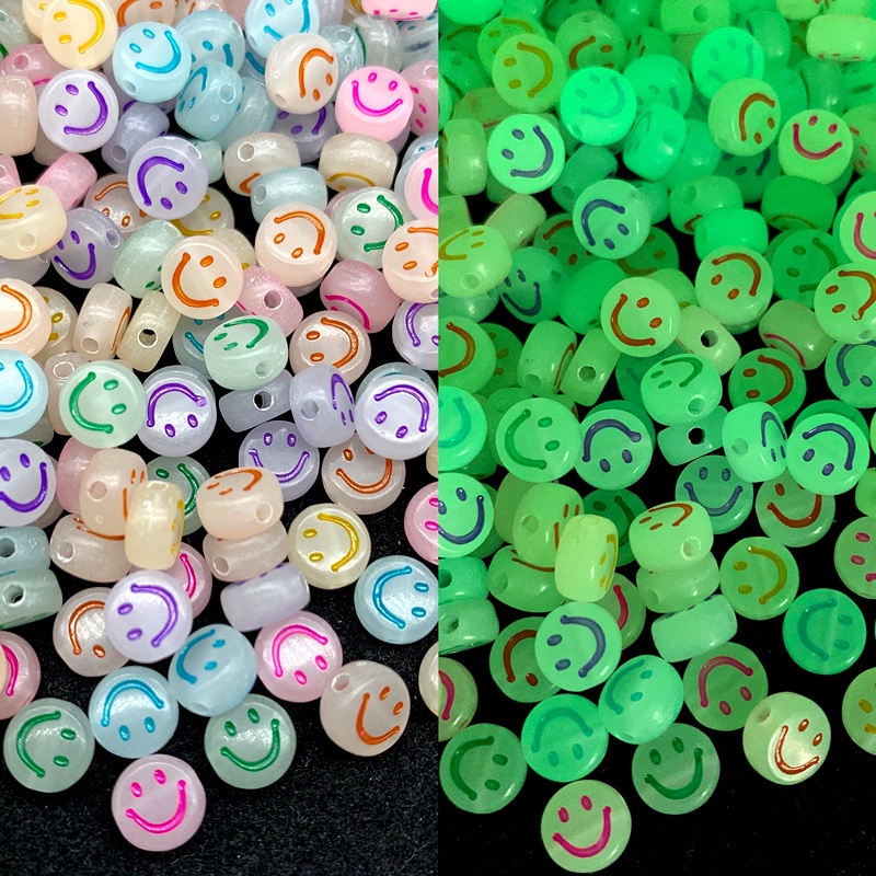 100pcs / Lot Manik-Manik Smiley Luminous Ukuran 4x7mm Untuk Membuat Perhiasan Diy