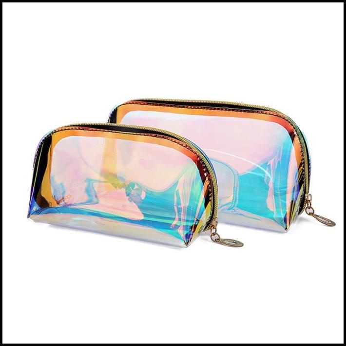 Dompet Makeup Tas Pouch Makeup Glitter Gold Hologram Pvc Transparan