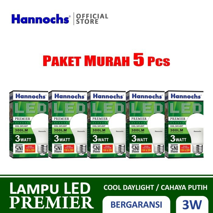 Hannochs - Lampu LED Premier - 3 watt - Cahaya Putih (Paket 5 PCS)