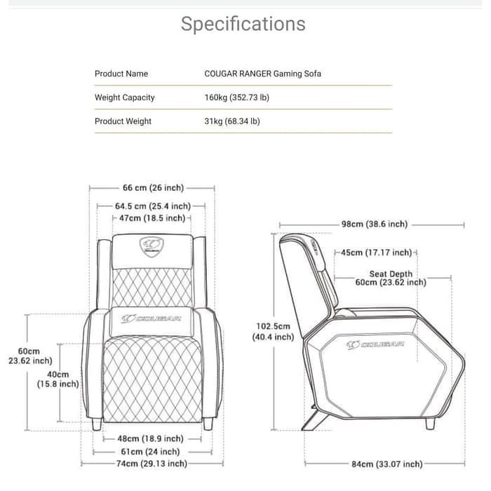 Kursi Gaming Cougar Sofa Ranger - Gaming Chair Sofa Ranger Cougar - Sofa Gaming Cougar Ranger