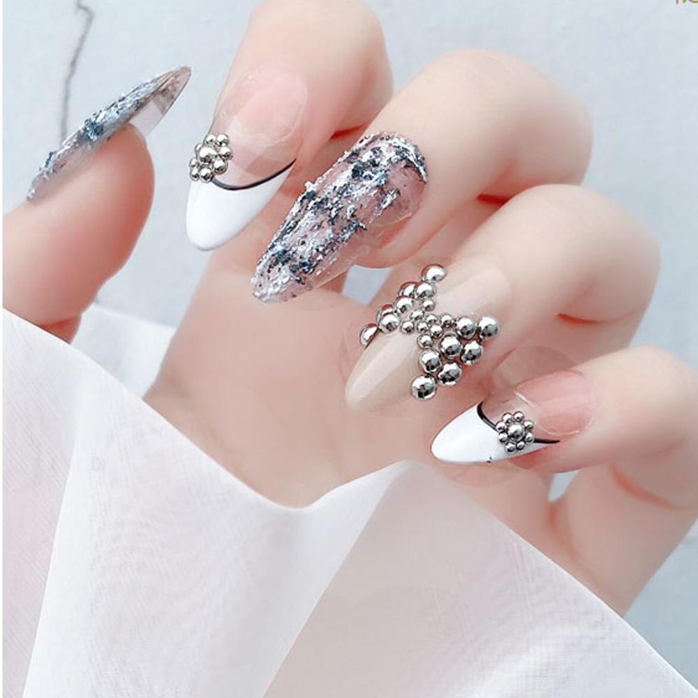 Needway   Kuku Berlian Imitasi 100 Pcs Perak Joker Paku Keling Solid Setengah Lingkaran Tamper Nail Art Dekorasi