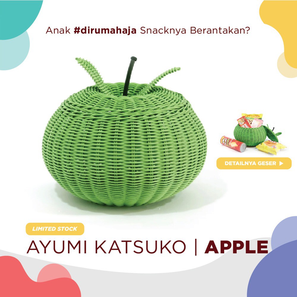 Keranjang Rotan Kotak Kue / Tempat Kue / Tempat Snack / Berbentuk Apel [READY STOCK]