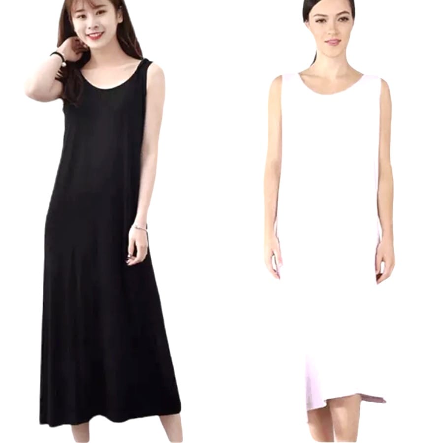 Singlet Terusan Wanita Longdress Panjang Muat Besar XXL Inner Kaos Oblong Untuk Dalaman Gamis / Manset Dalaman Panjang Dress Adem Tanpa Lengan