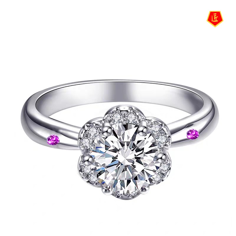 [Ready Stock]Moissanite Classic Flower Six-Claw Ring for Women